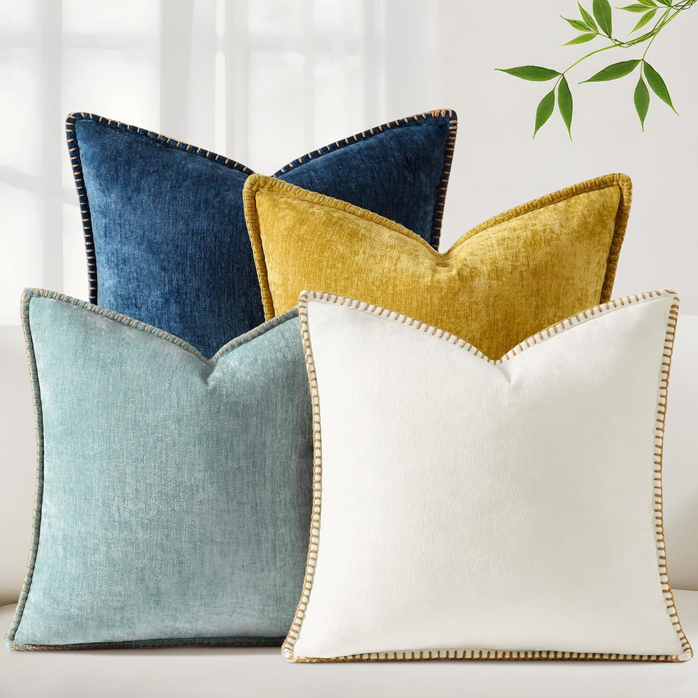 decorUhome Fall Soft Decorative Chenille Throw Pillow Covers 18x18 Set of 4