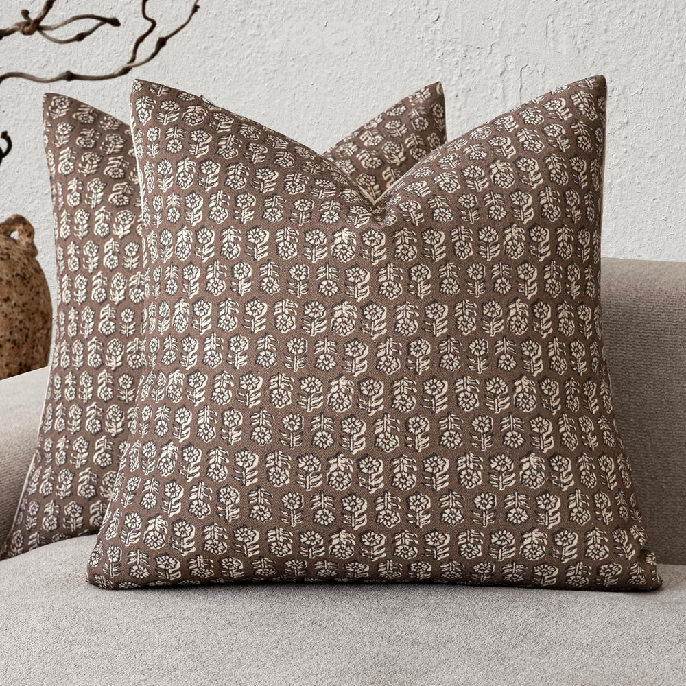 Foindtower Decorative Floral Print Throw Pillow Covers 22×22 Inch,Brown