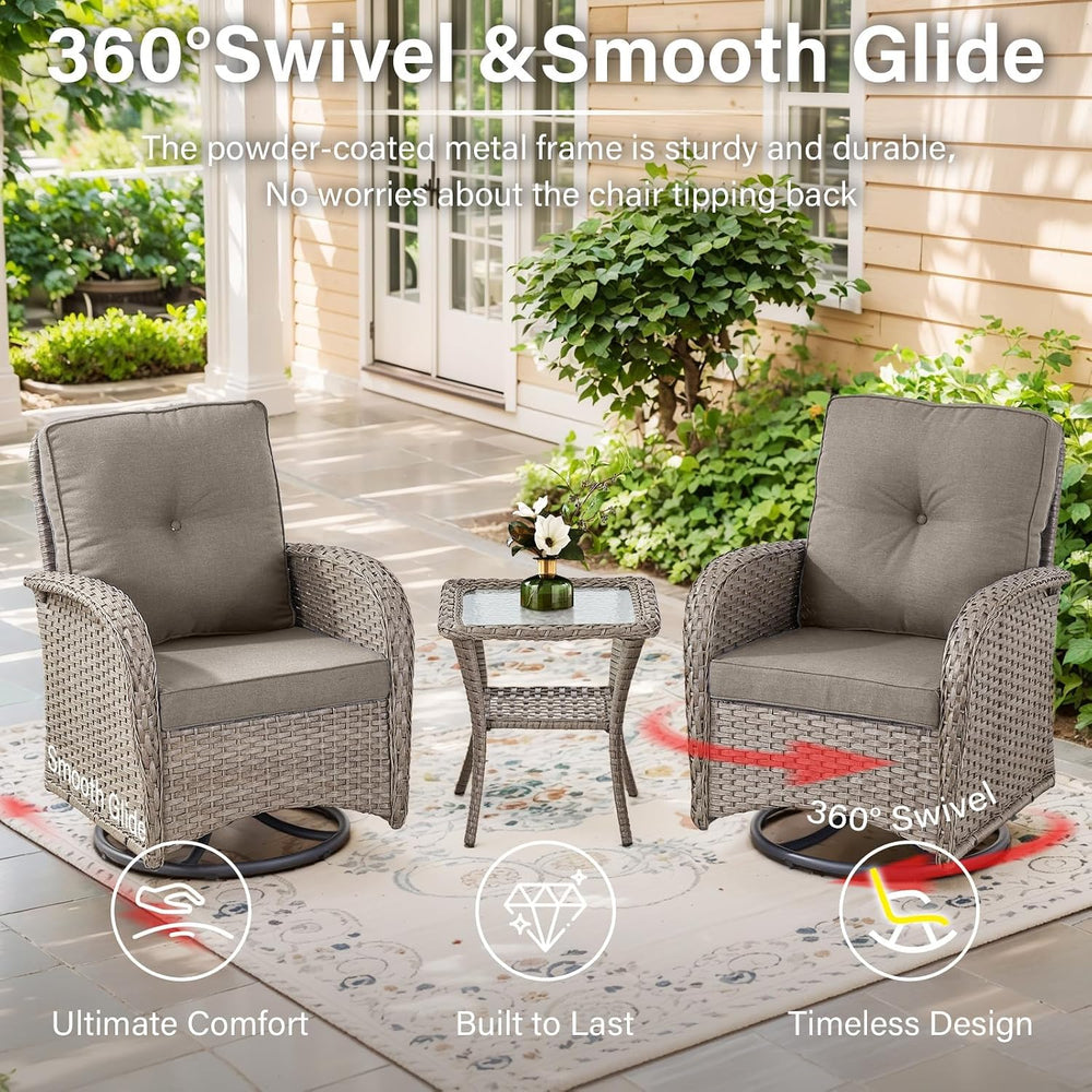Belord 5 Piece Swivel Rocker Glider Outdoor Chairs Set of 2 with Ottoman and ...