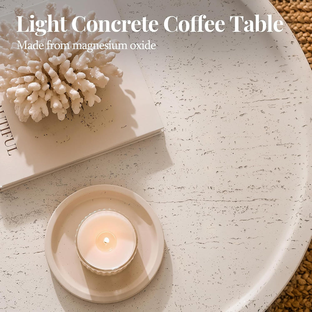 Patio Watcher 28" Round Coffee Table, Travertine Look, Off-White