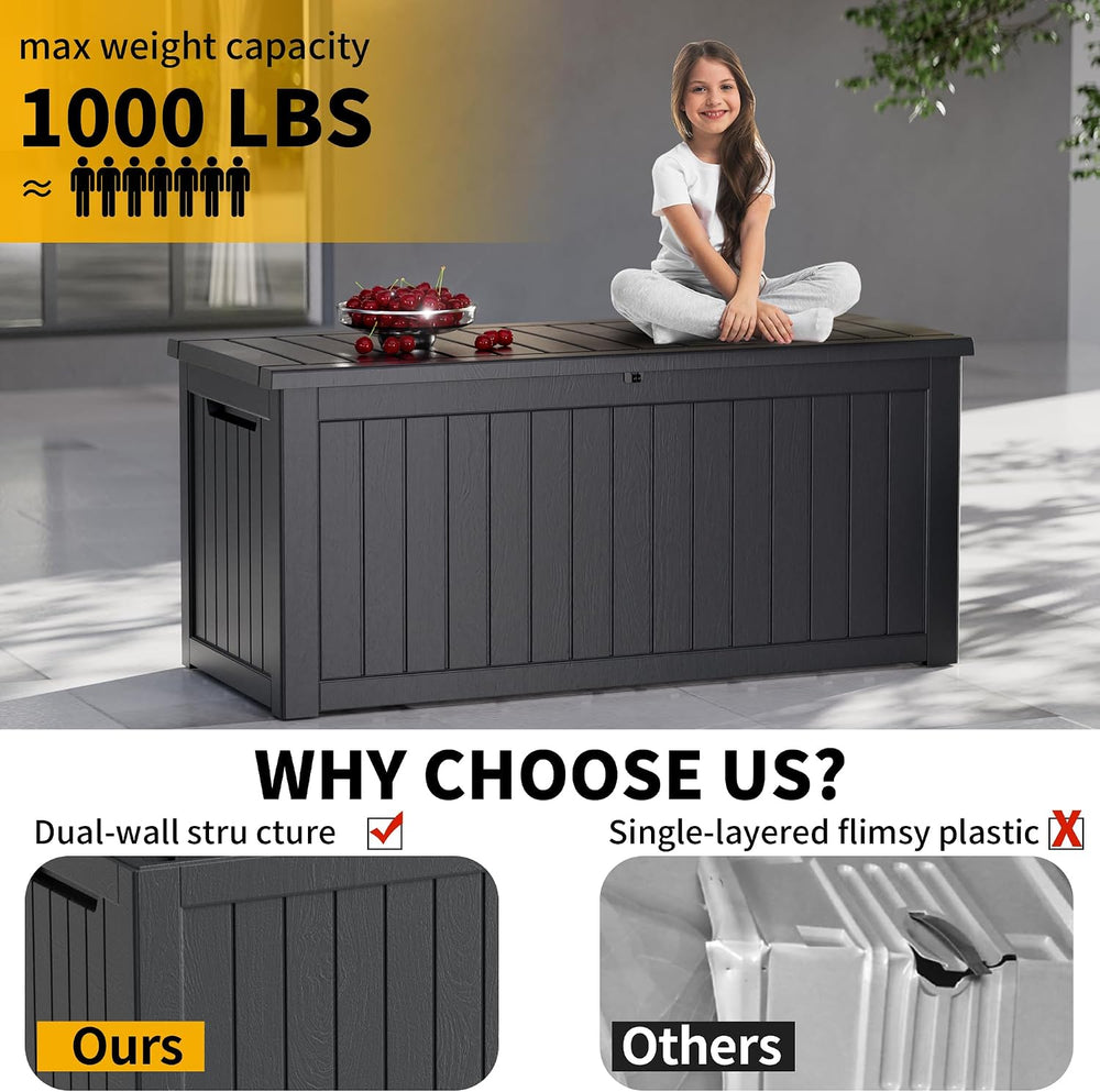 270 Gallon Outdoor Storage Box Waterproof, Lockable Resin Deck Box Large, Pat...
