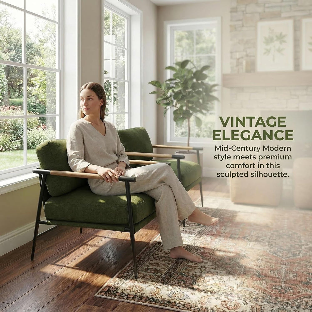 LukeAlon Mid-Century Linen Accent Chair, Ultra Soft Living Room Chair with Me...