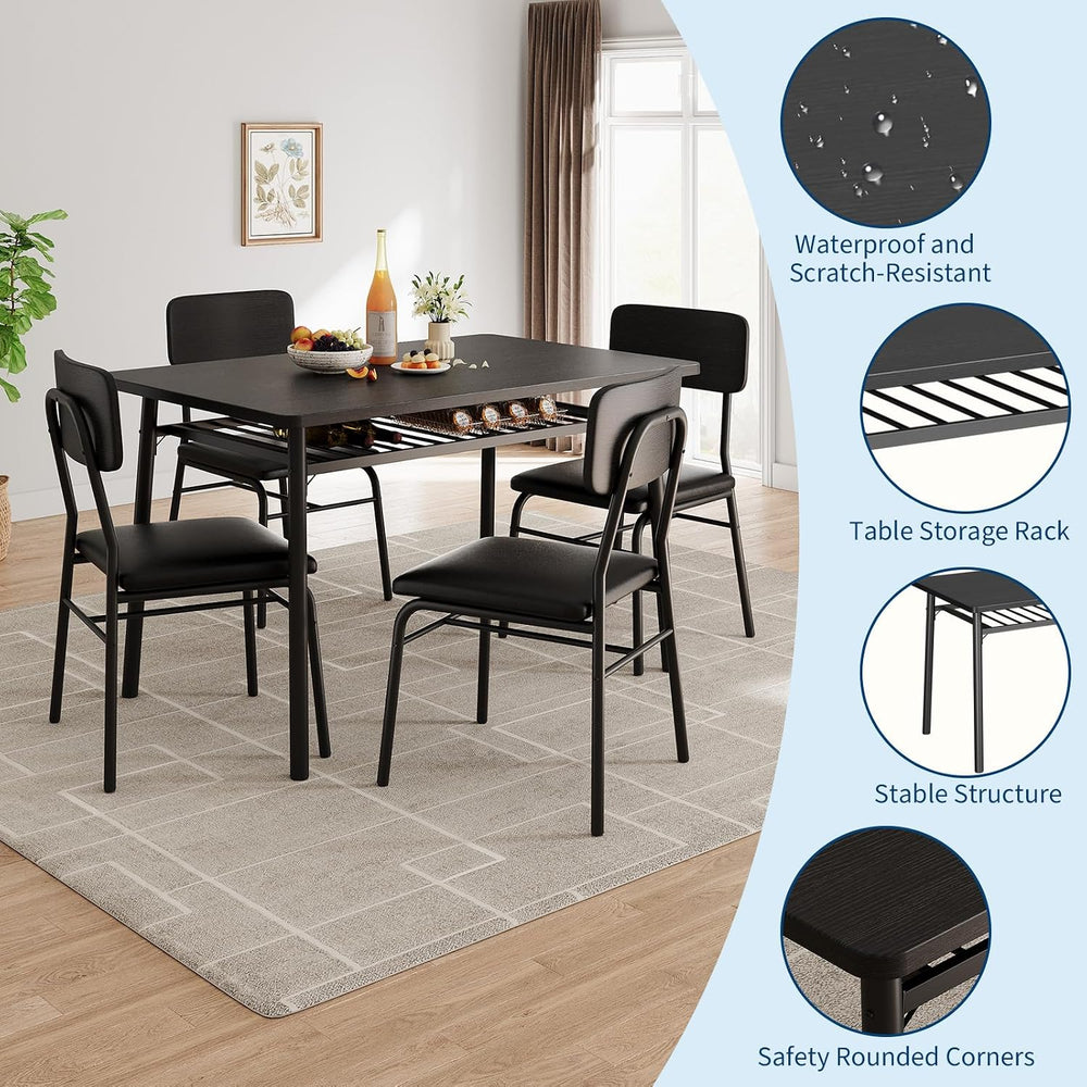 GarveeHome Dining Table Set for 4 with Storage Rack, Black
