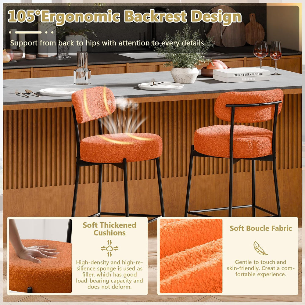 DYHOME Bar Stools Set of 2, 24 Inch Boucle Upholstered Counter Stools