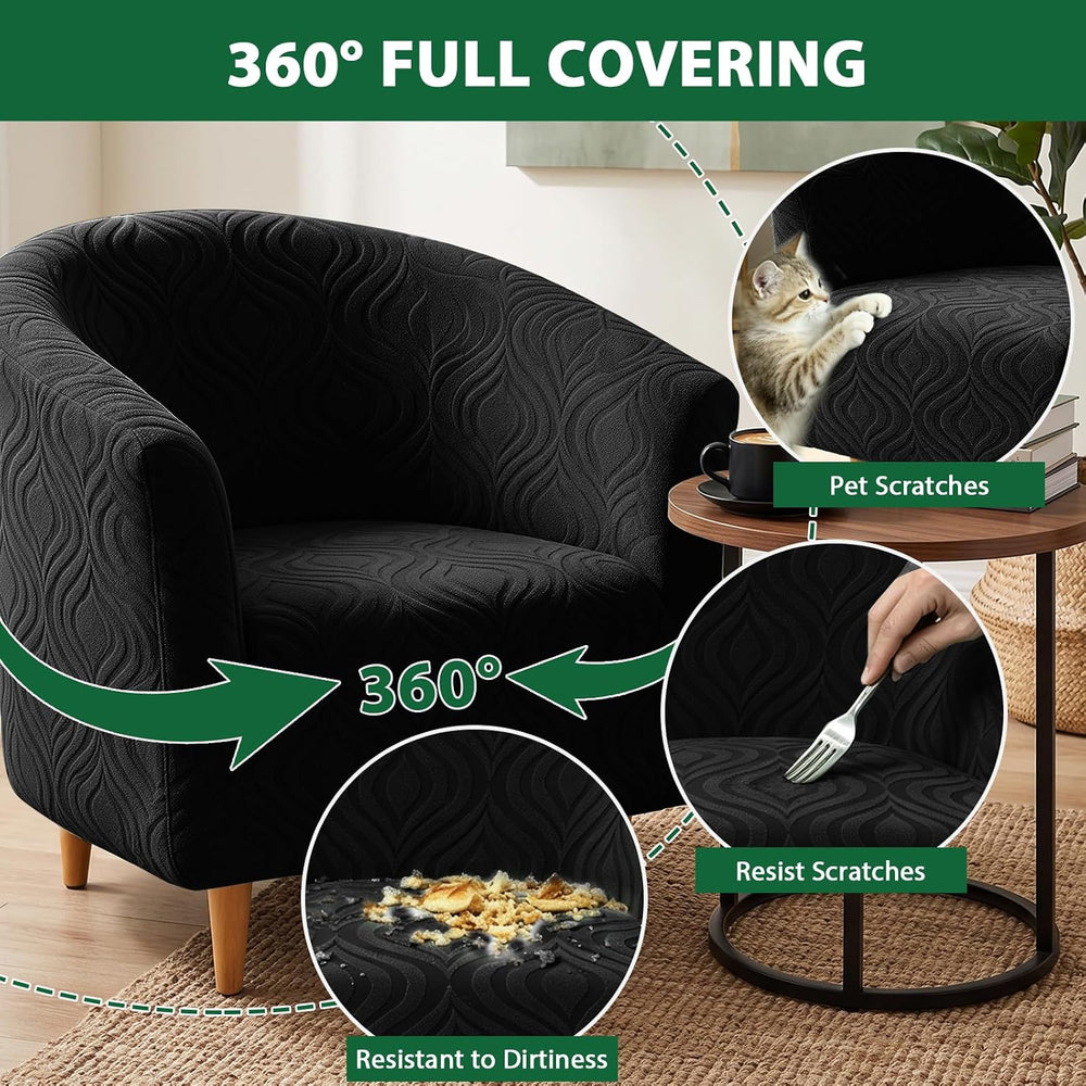 Club Chair Slipcover Stretch Barrel Tub Armchair Covers,Black