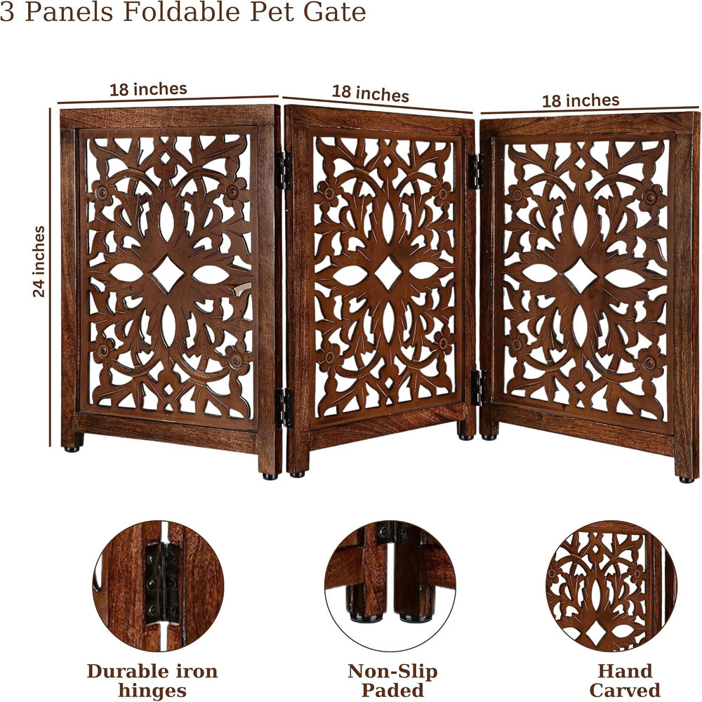 “Lightnpro Wooden Pet Gate – Decorative Carved Foldable Dog Fence, Extra-Wide...
