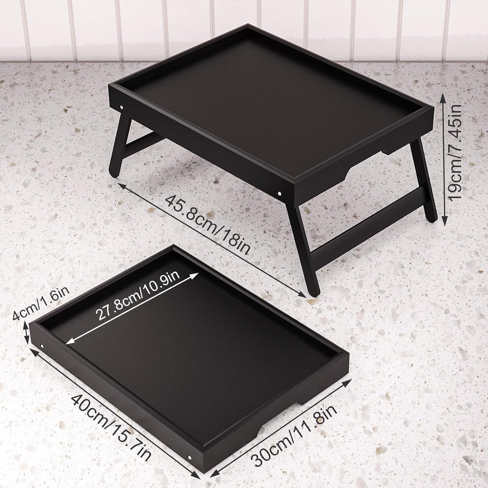 Fibogollo 4 Pack Bamboo Bed Tray Table with Folding Legs,Breakfast Trays,Serv...