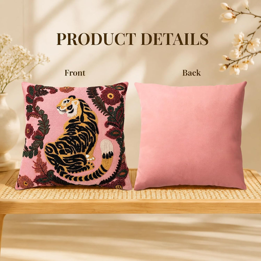 Embroidered Tiger Throw Pillow 20 x 20 Inch