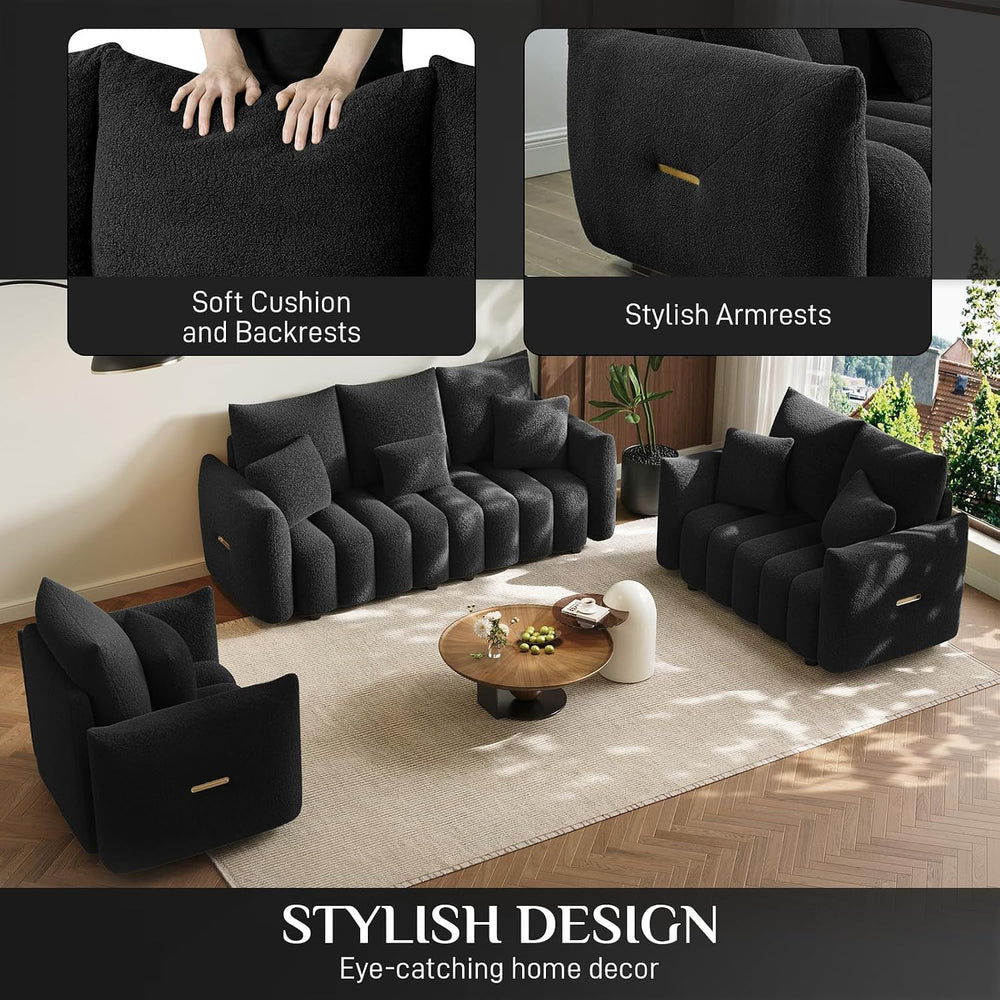OUYESSIR 3 Pieces Boucle Sofa for Living Room, Modern Deep Seat Sofa Chair &a...