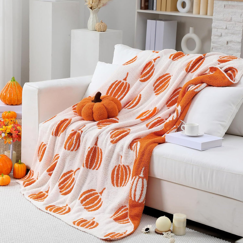 Fall Pumpkin Throw Blanket and Pillow Set, 50 x 60 Inch