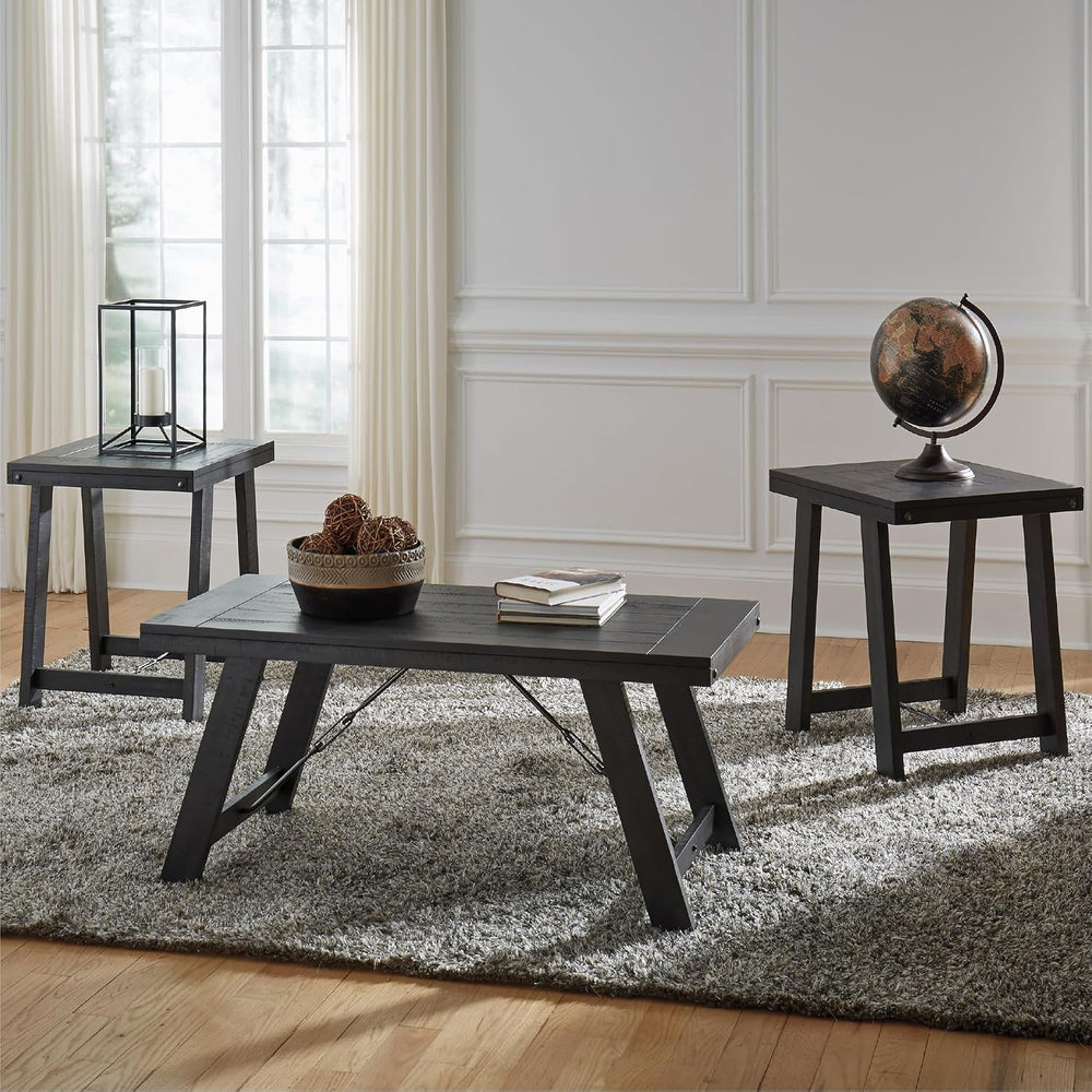 Signature Design by Ashley Farmhouse 3-Piece Table Set, Black Wash