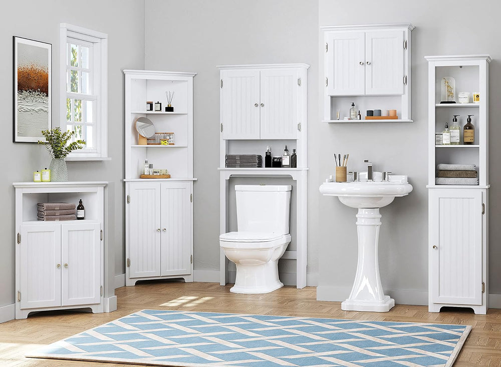UTEX Corner Bathroom Cabinet with Doors and Adjustable Shelf, White