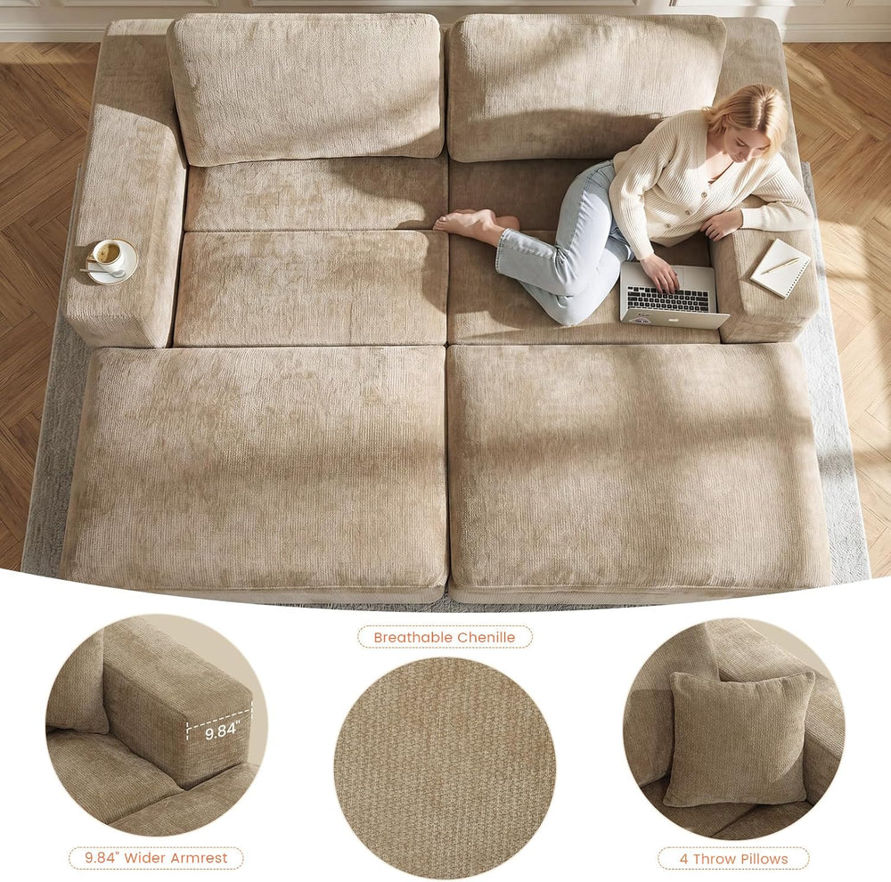 81" Oversized Double Chaise Lounge, Cloud Boneless Sofa Bed, Khaki