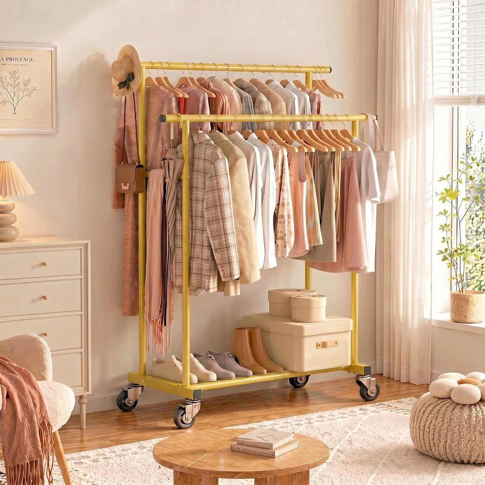 Calmootey Rolling Garment Rack, Sturdy Clothes Organizer for Bedroom