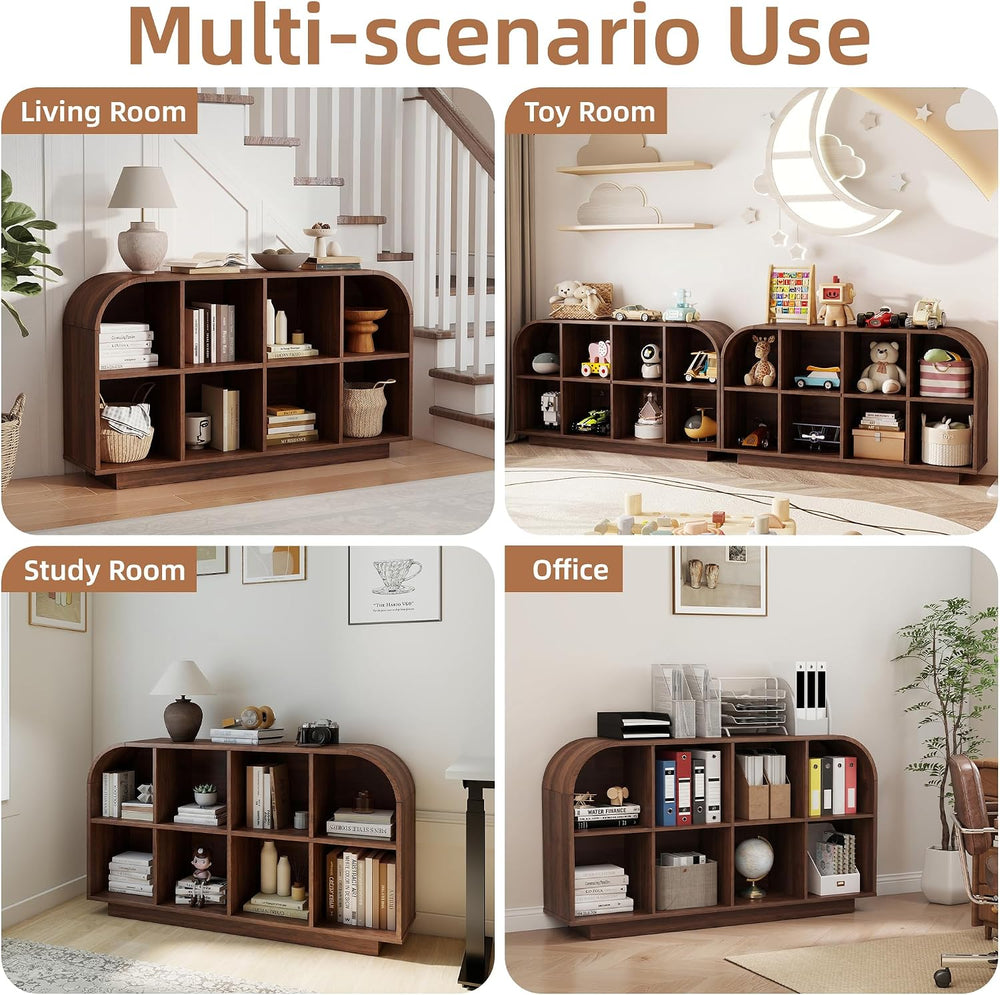 8 Cube Storage Organizer, 2-Tier Low Bookcase 55.1" L, Walnut