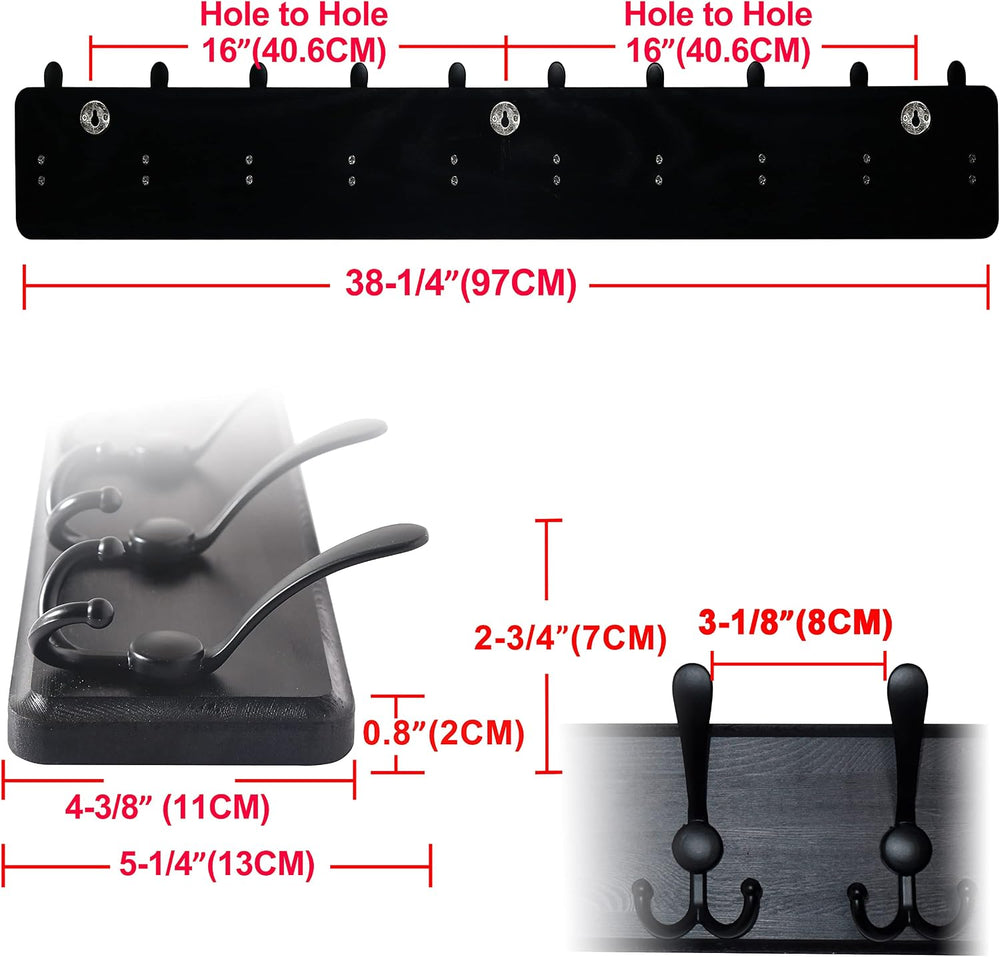 Dseap Coat Rack Wall - Heavy-Duty 38-1/4" Long, with Reinforced 10 Custo...