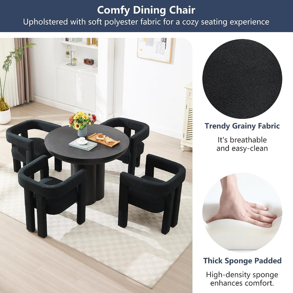 Boucle Barrel Side Chairs Set of 4, Modern Designed Upholstered Compy Sherpa ...