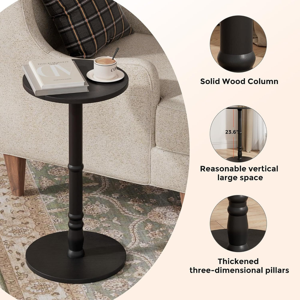 Homleke Round Side Tables Set of 2 with Solid Wood Pillar, Drink Tables