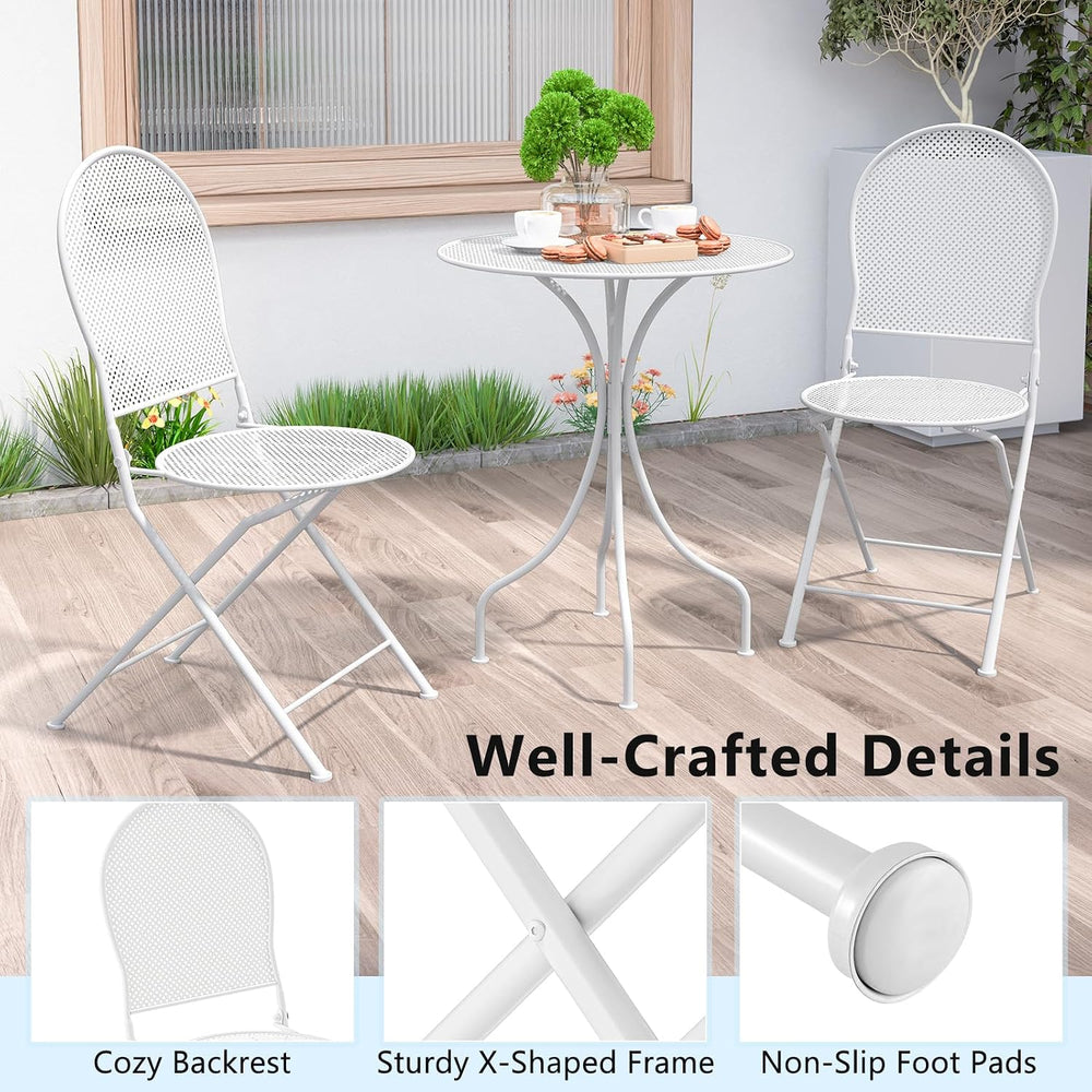 Tangkula 3 Pieces Patio Bistro Set, Metal Table and Folding Chair Set for 2, ...