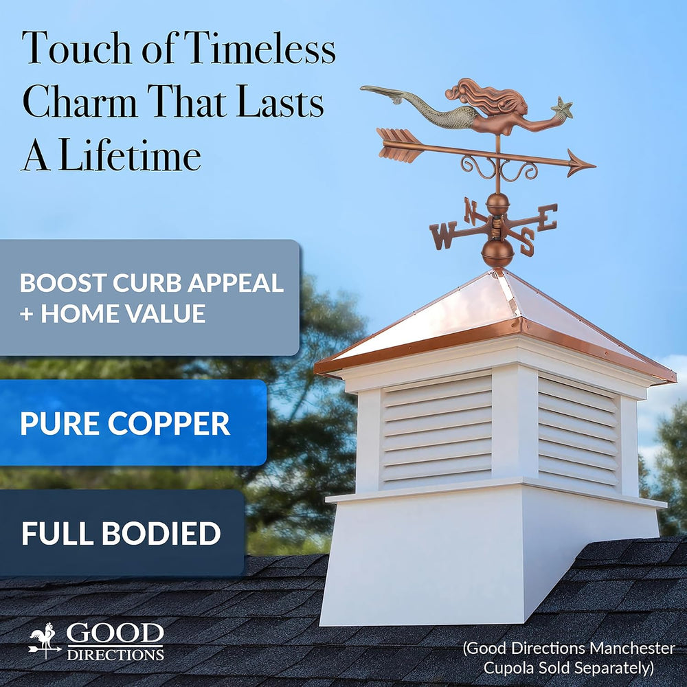 Little Mermaid Weathervane - Pure Copper Hand Finished Patina by Good Directions