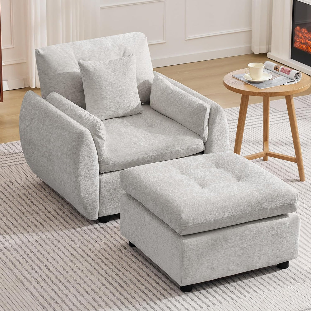 30" Modular Cloud Accent Chair with Ottoman, Deep Seat Tufted Chenille S...