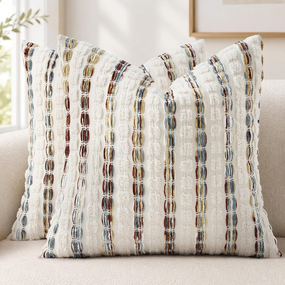 decorUhome Tufted Stripe Throw Pillow Covers 20x20 Set of 2 Blue Rust