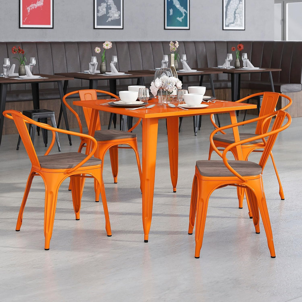 Flash Furniture Metal Chair with Wood Seat, Orange, 4-Pack