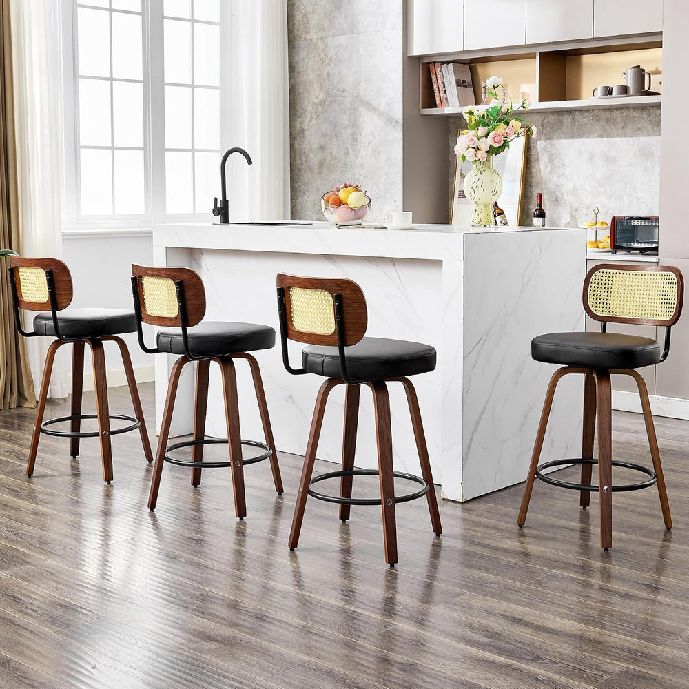 KEEZY Natural Rattan Bar Stools Set of 2, 26 Inch Counter Height Barstools wi...
