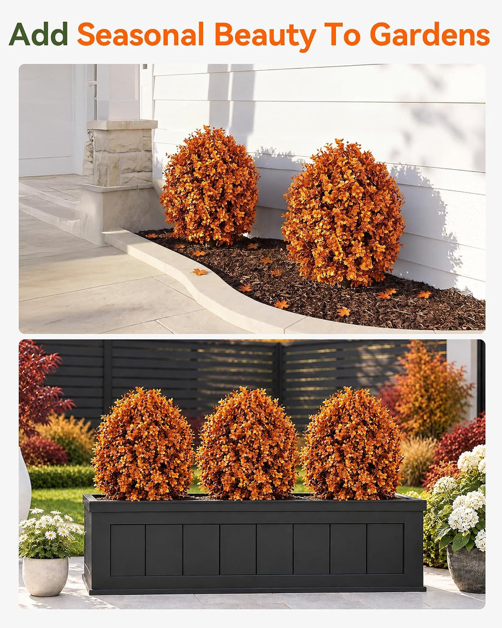27“ Fall Artificial Boxwood Topiary Ball with Ground Spike, Fake Plants