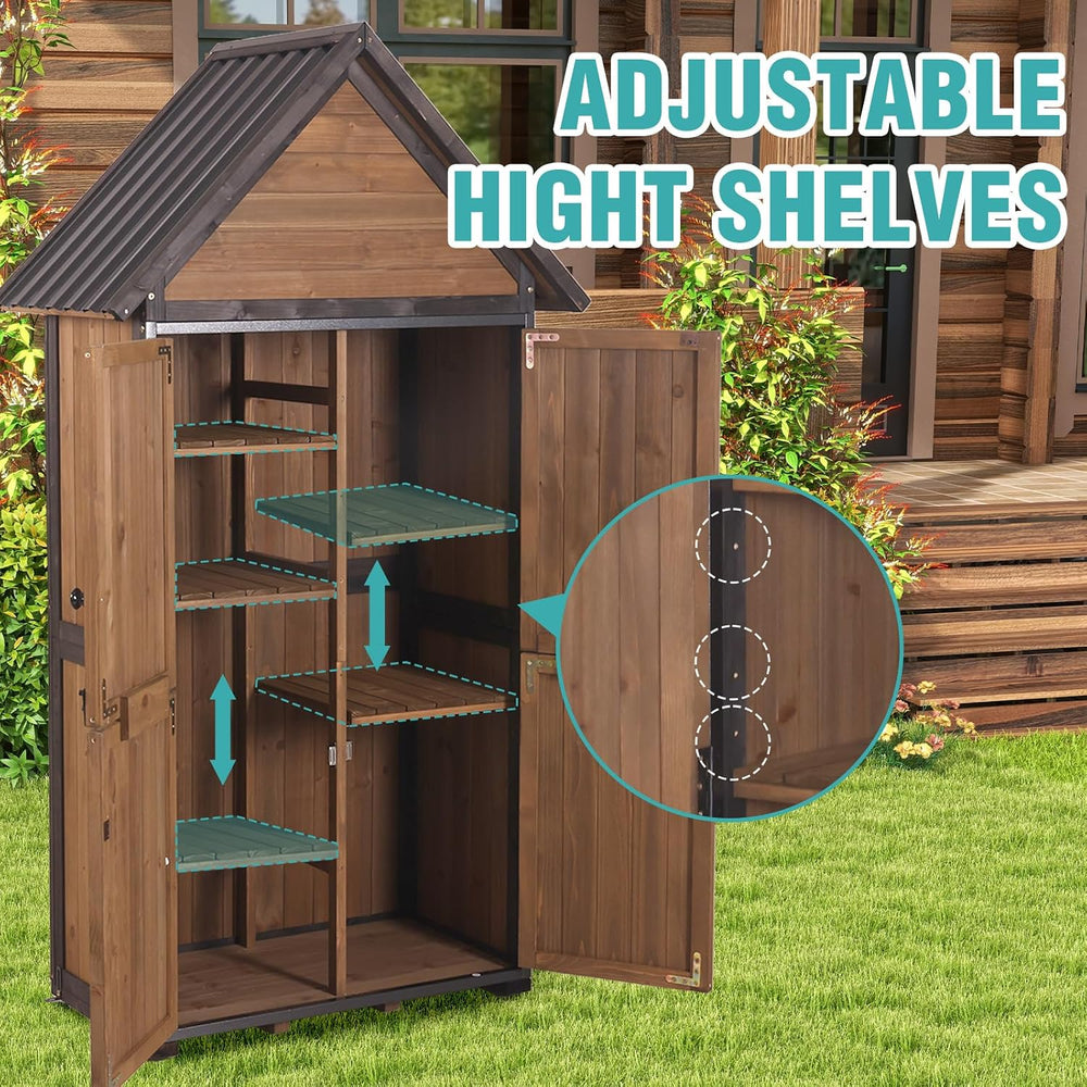 Outdoor Storage Cabinet,Garden Shed with Metal Frame Adjustable Shelves