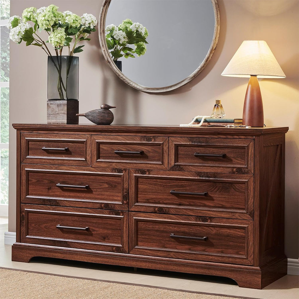 ACCOHOHO 7 Drawer Dresser, 52" Wide Farmhouse Chest for Bedroom, Brown