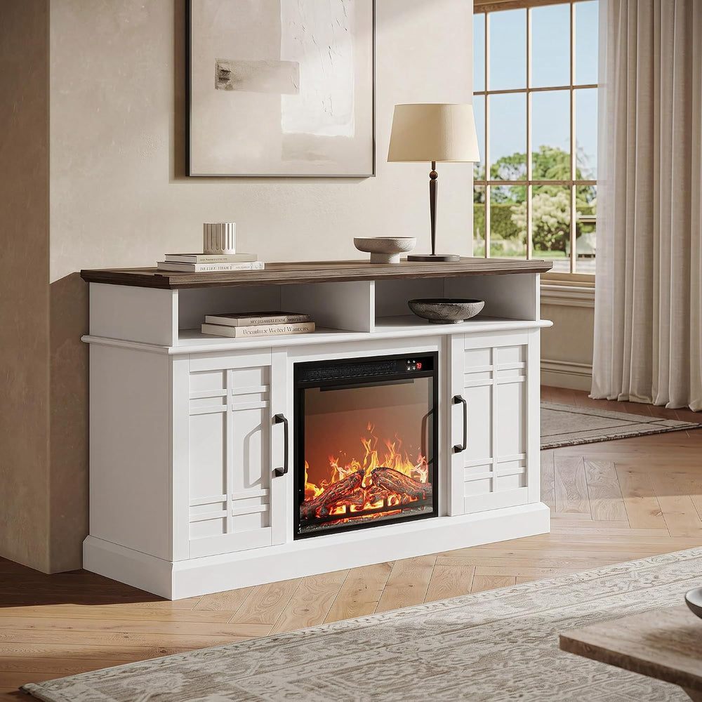 BELLEZE Norrell 48" TV Stand with 18" Electric Fireplace - White