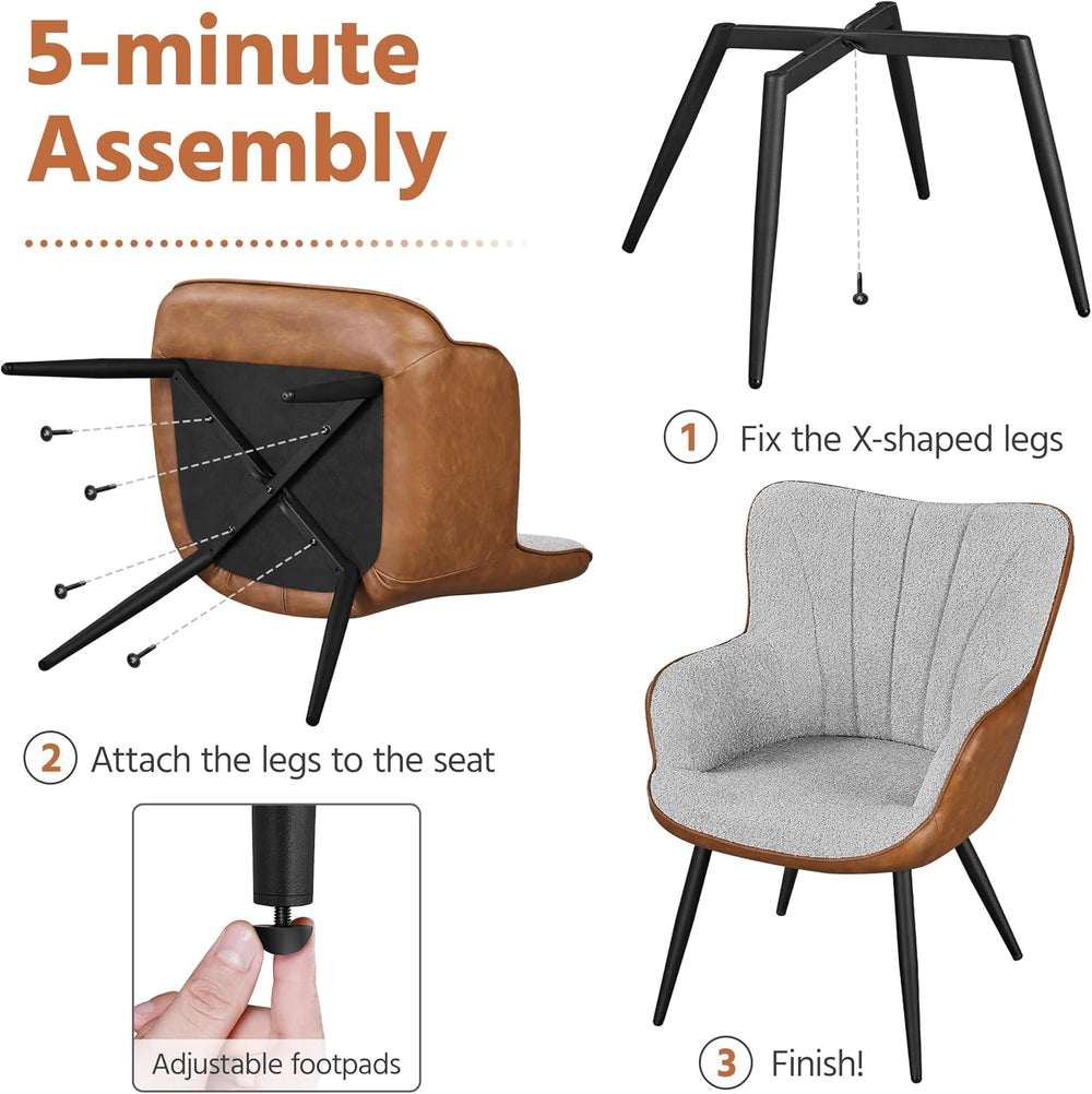 Yaheetech Accent Chairs Set of 2, Upholstered Armchairs, Gray/Retro Brown