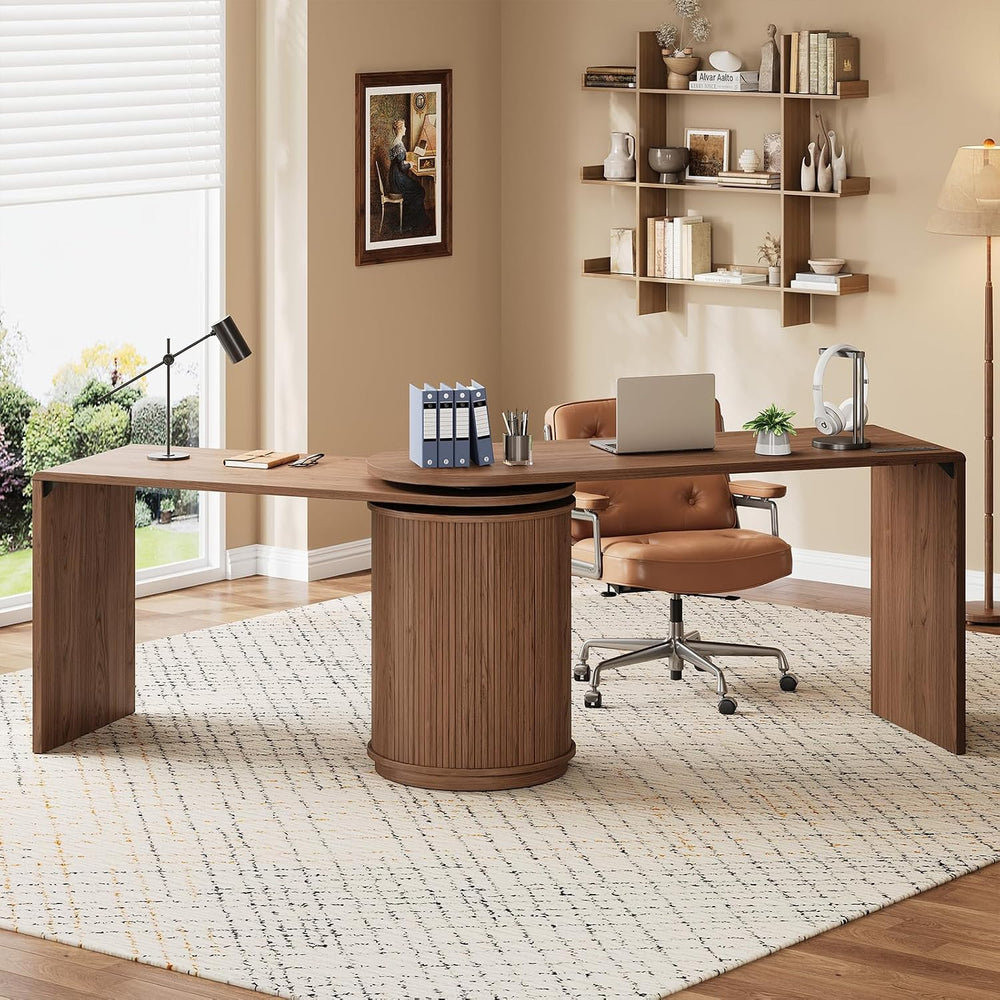 ONBRILL 60 in L Shaped Desks,360° Rotating Swivel Corner Desk,Walnut