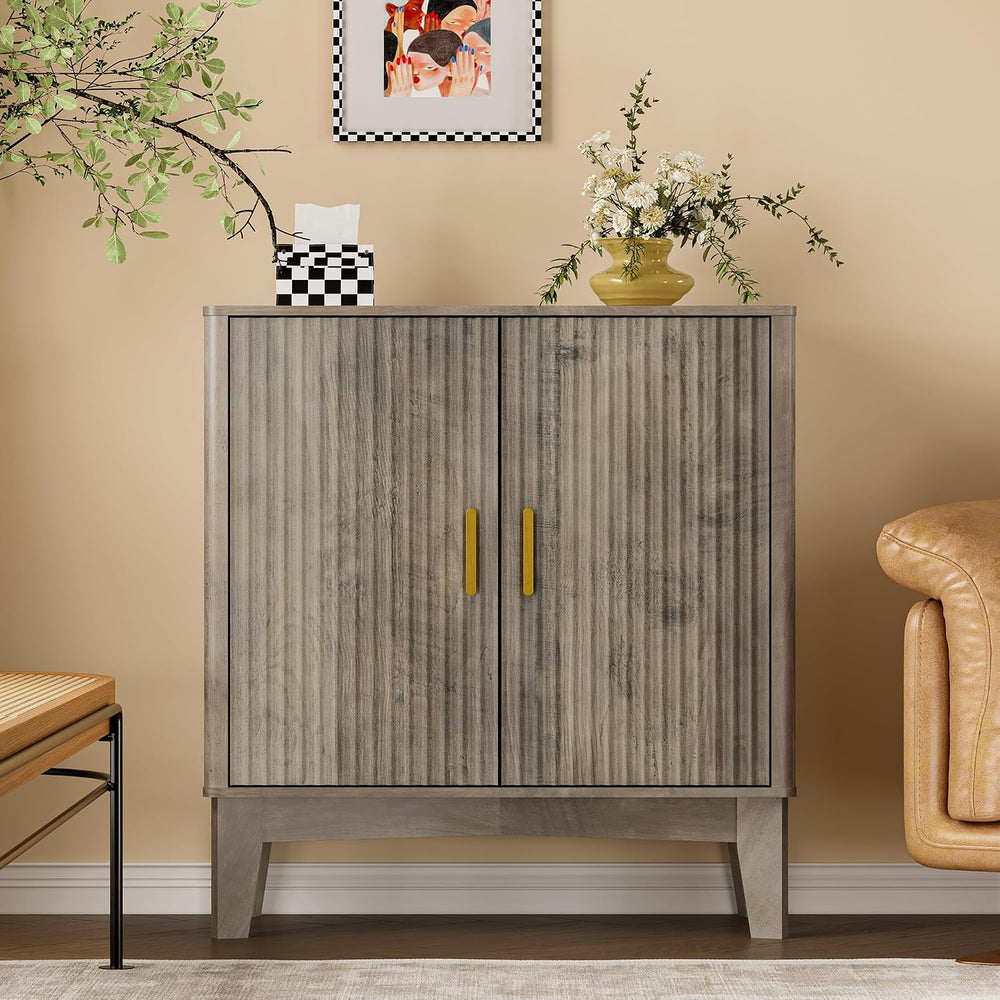 BORNOON Fluted Storage Cabinet with Doors and Adjustable Shelf Sideboard