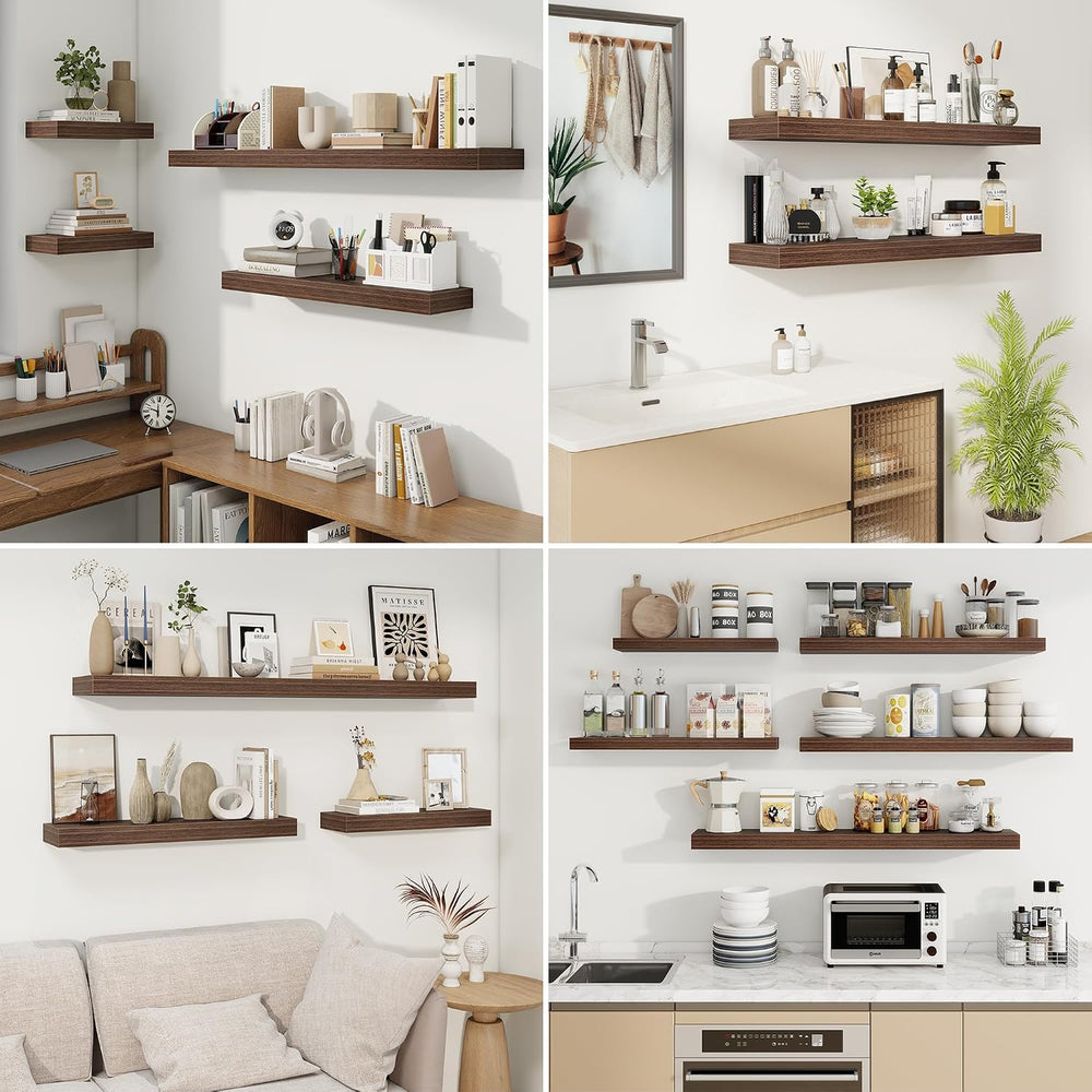 Floating Shelves for Wall, Wall Mounted Wood Shelves, Walnut, Set of 2, 30”