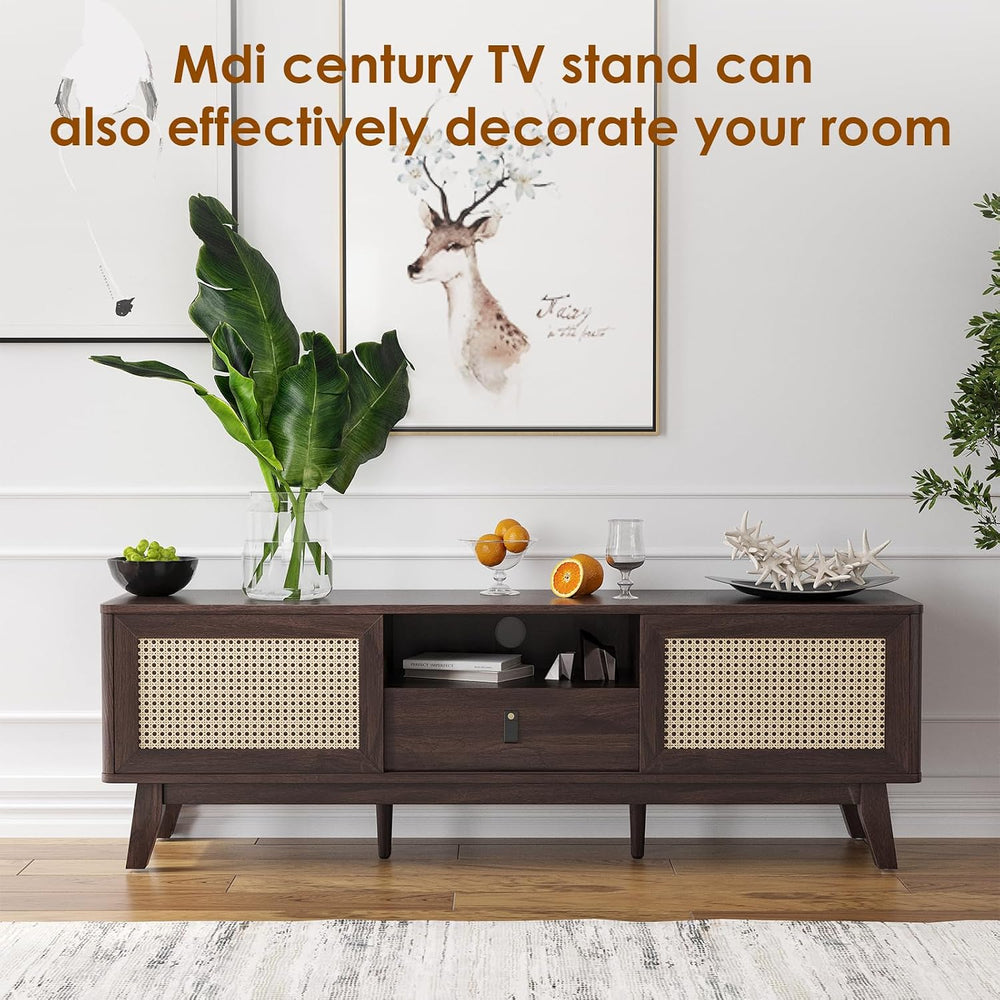 Soohow Rattan TV Stand for TVs, Wood TV Stand Mid Century Modern TV Stand TV ...