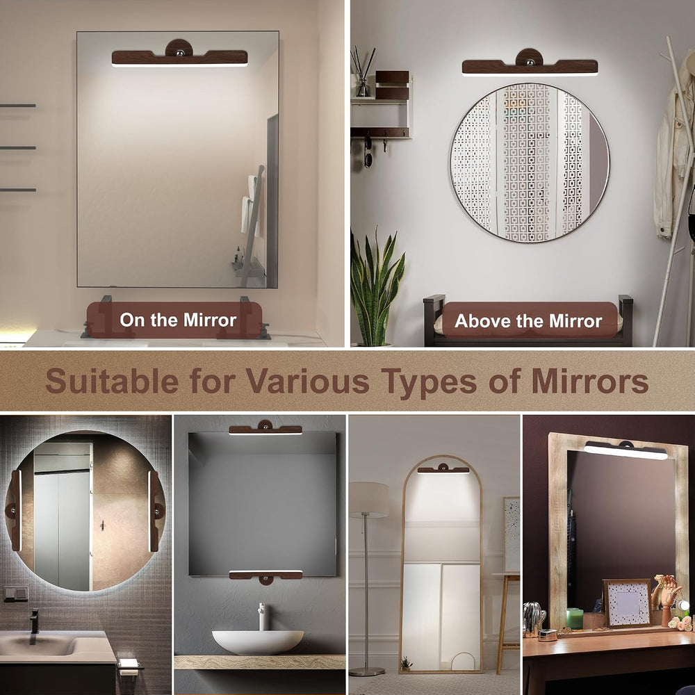 Benreom 2 Pack Rechargeable Vanity Lights for Mirror, Dark Wood
