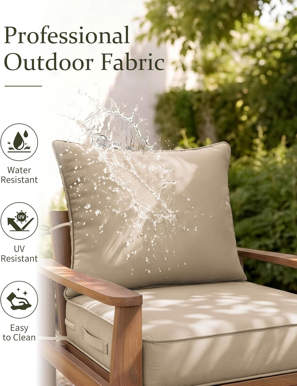 Outdoor Deep Seat Patio Cushions Set, 22×22×4 Inch Water Resistant & Fade...