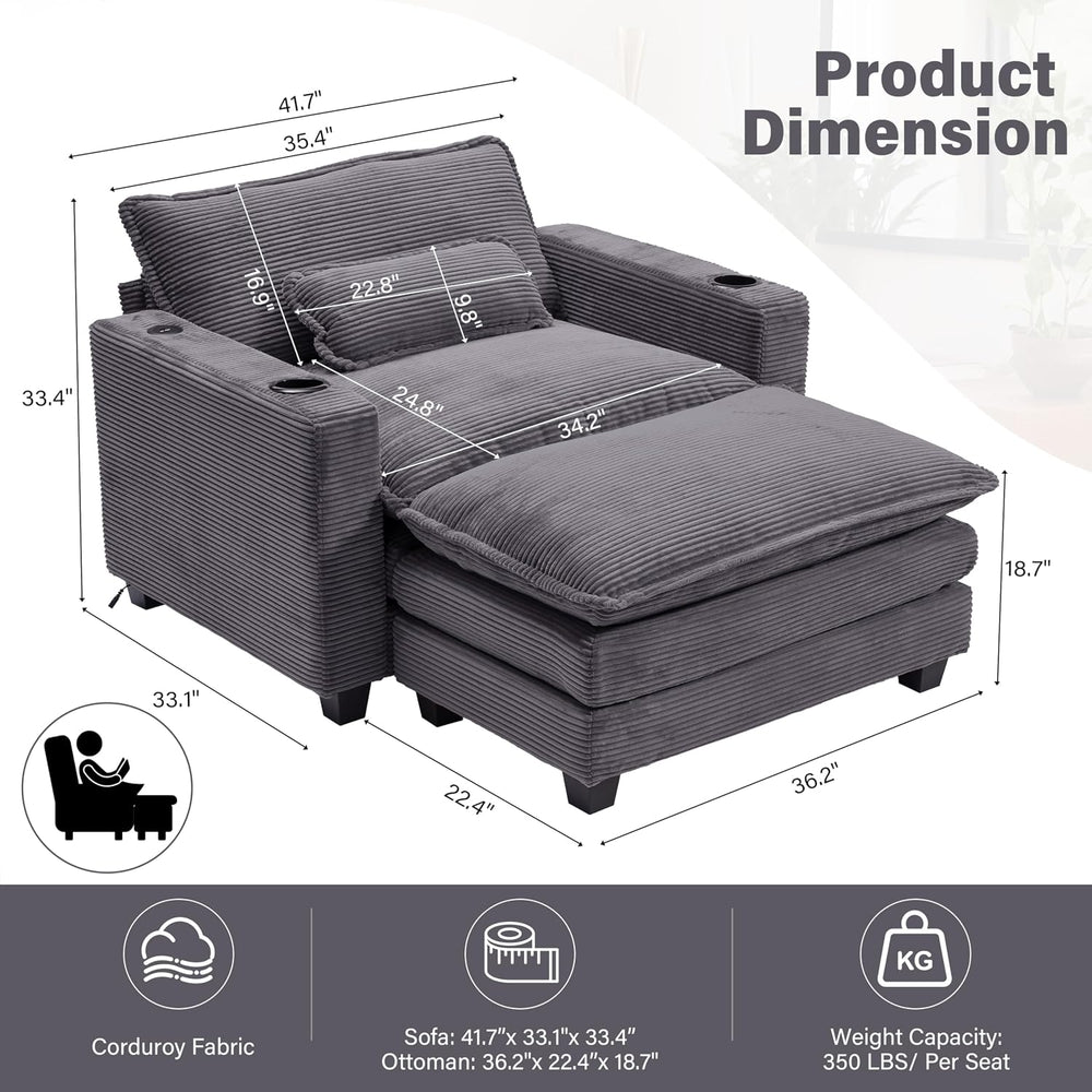 Winterstorm Corduroy Oversized Chair with Ottoman (Grey)