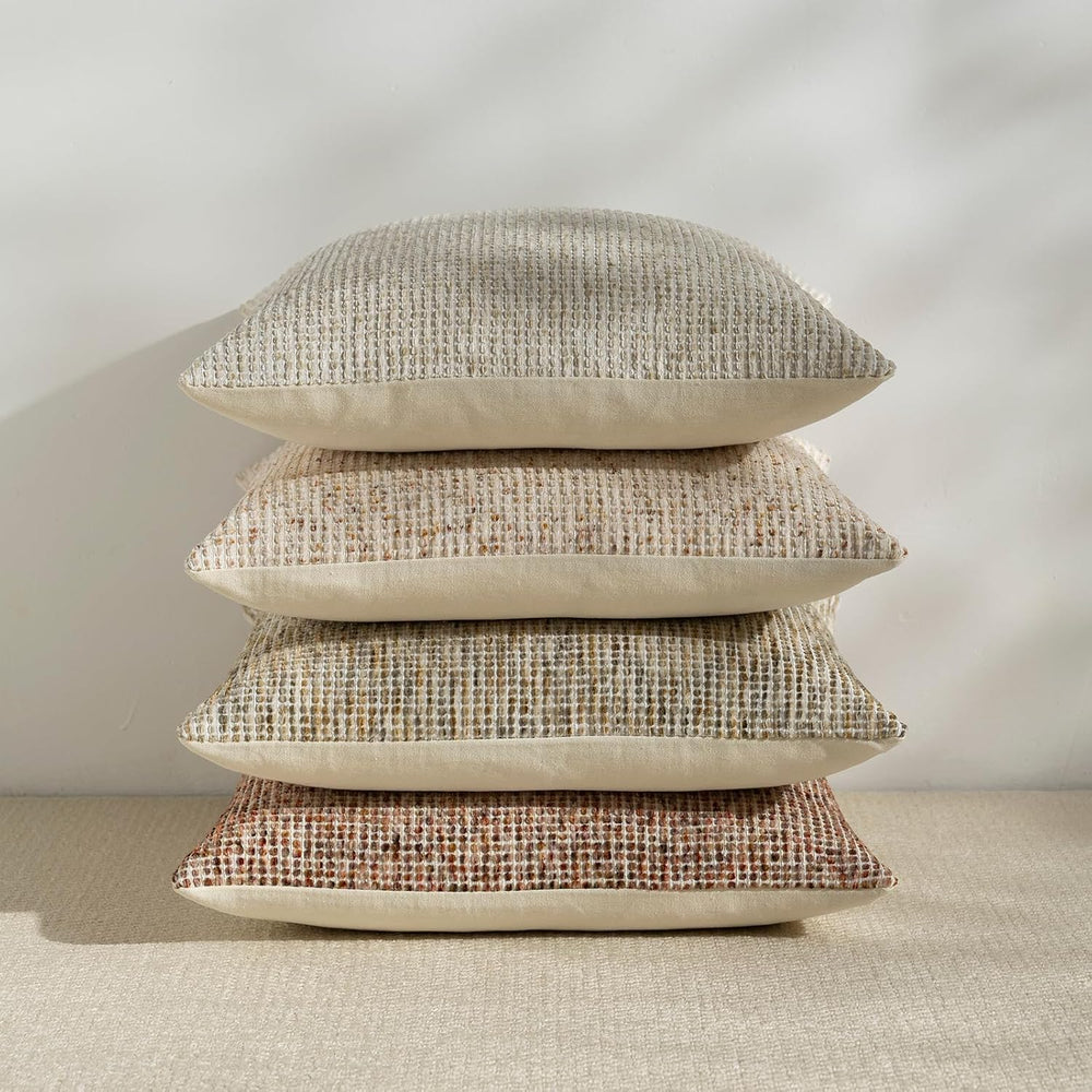 Pack of 2 Neutral Euro Sham Covers 24x24 Boho Textured Dots Stripe Chenille L...