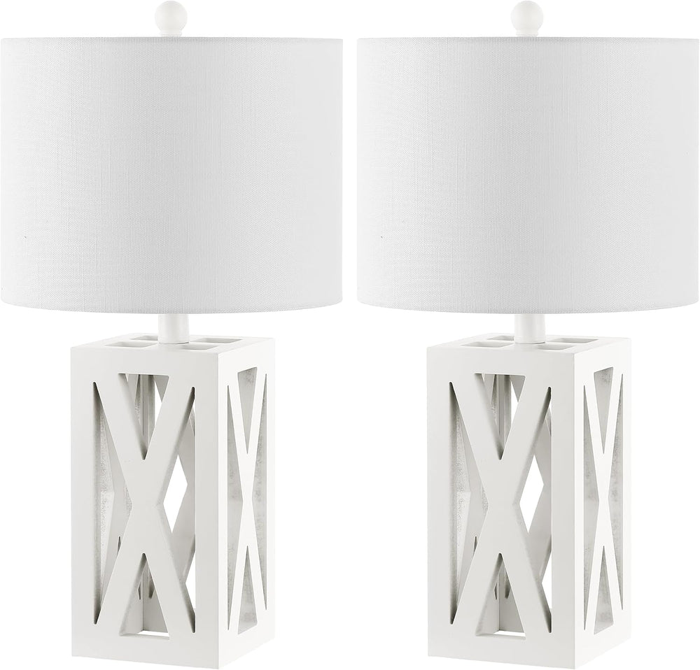 JONATHAN Y Stewart Rustic Wood Bedside Table Lamp 21.5", White, Set of 2