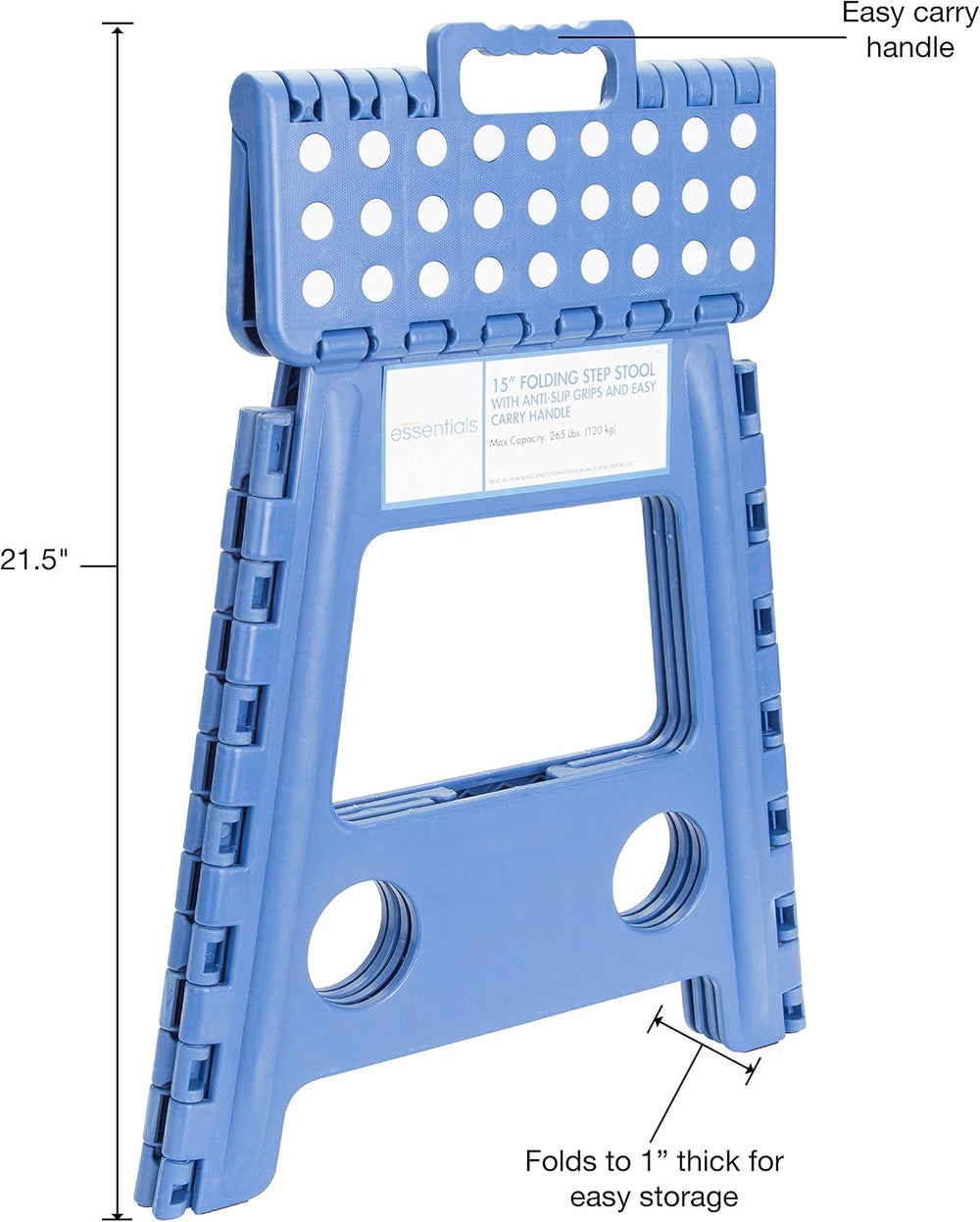 Essentials 21048 15-Inch Folding Step Stool, Wide Folding Step Stool, Plastic...