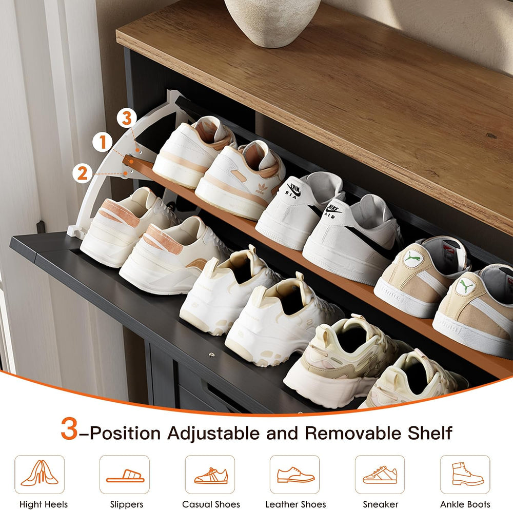 Nicetree Shoe Storage Organizer with 3 Flip Drawers, Freestanding Fluted Acce...