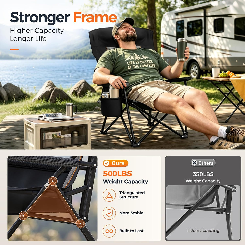 ALPHA CAMP Heavy Duty Camping Chairs with Cup Holder Oversized Folding Chair ...