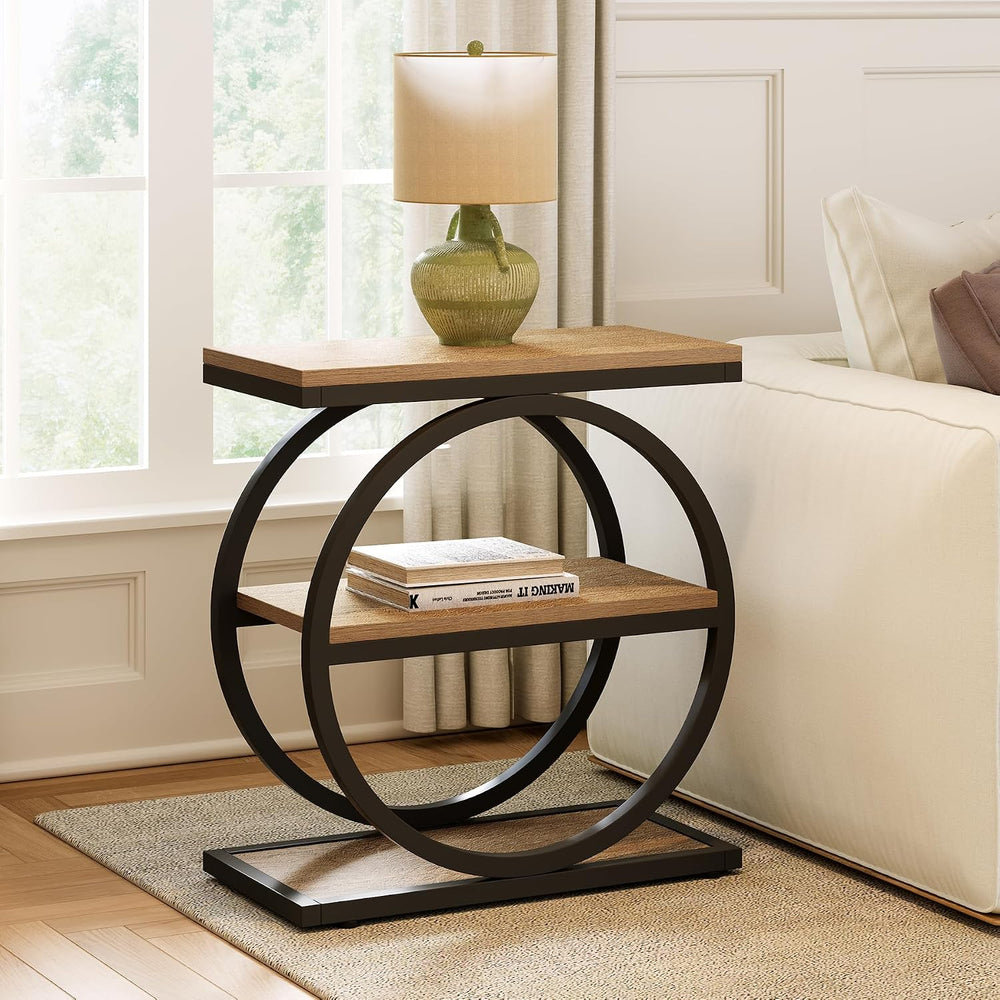 LITTLE TREE End Table Set 2, Side Table with 3-Tier Storage Shelves, Small So...