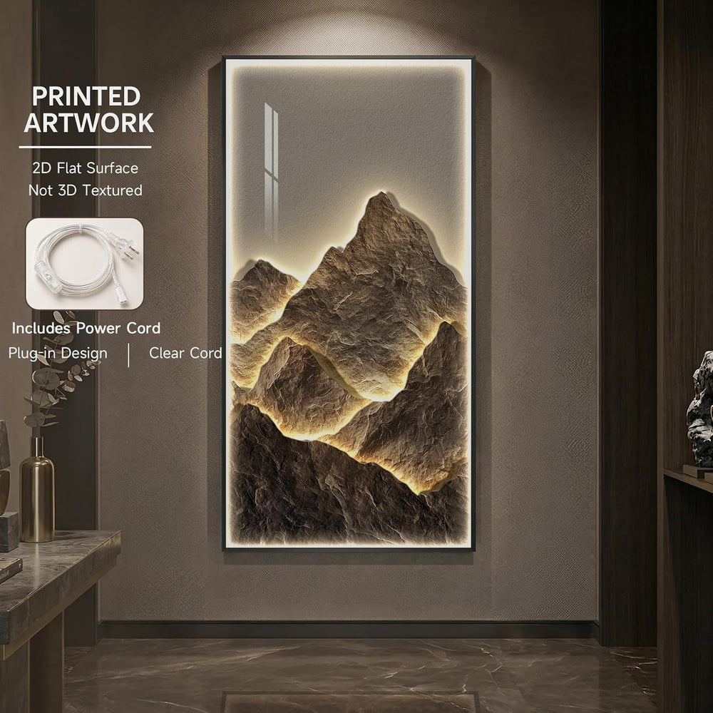 Large Vertical LED Mountain Wall Art for Living Room, Modern Luxury 30x60