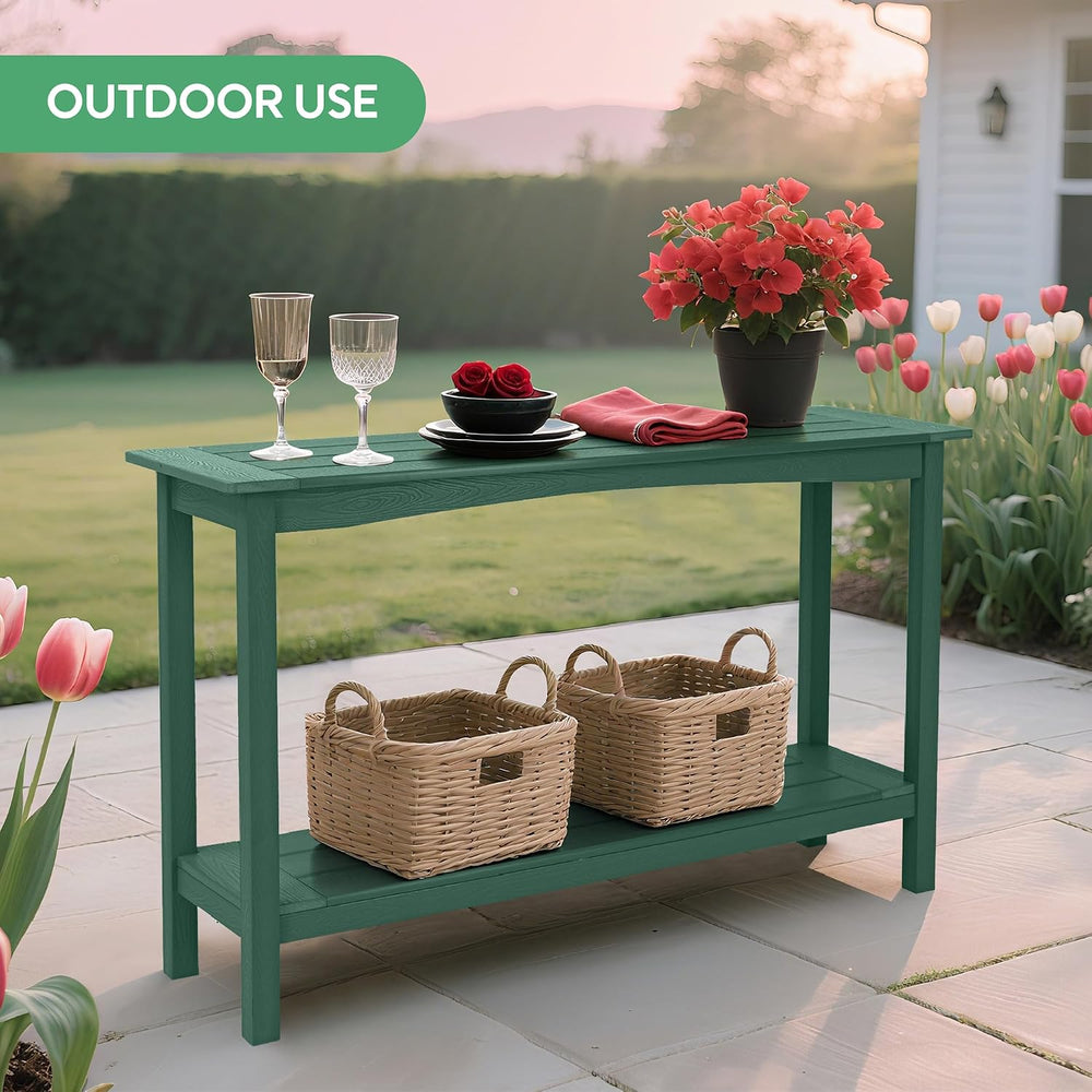 Weatherproof HIPS Outdoor Console Table, 48'' 2-Shelf Side Table Indo...