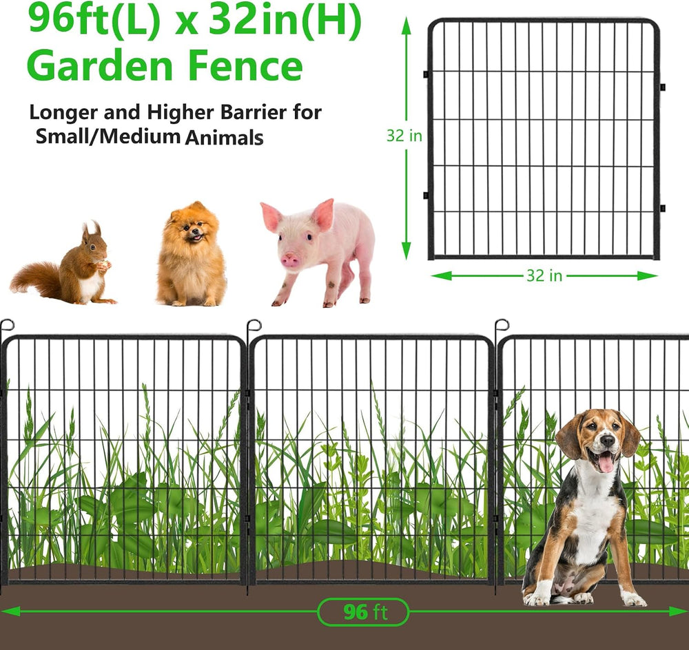 Decorative Metal Garden Fence with Gate Dog Fence Outdoor for Yard, 32in(H) x...