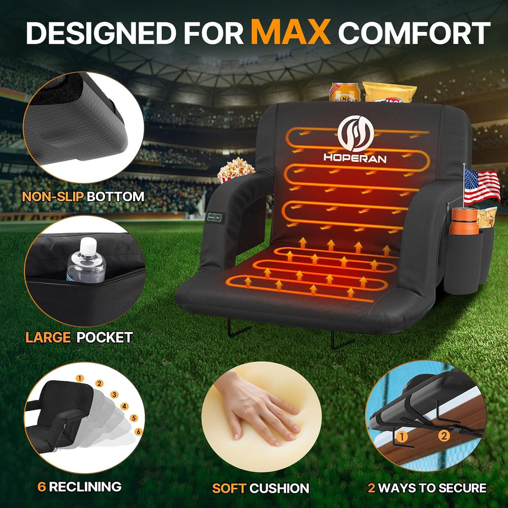 HOPERAN 23in Heated Stadium Seats for Bleachers, Dual Control, 2 PCS, Black